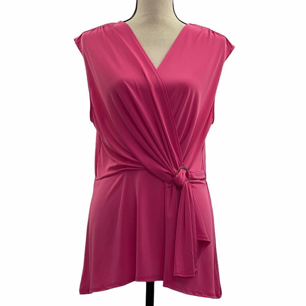 NOTATIONS Faux Wrap Sleeveless Tie Waist Blouse L